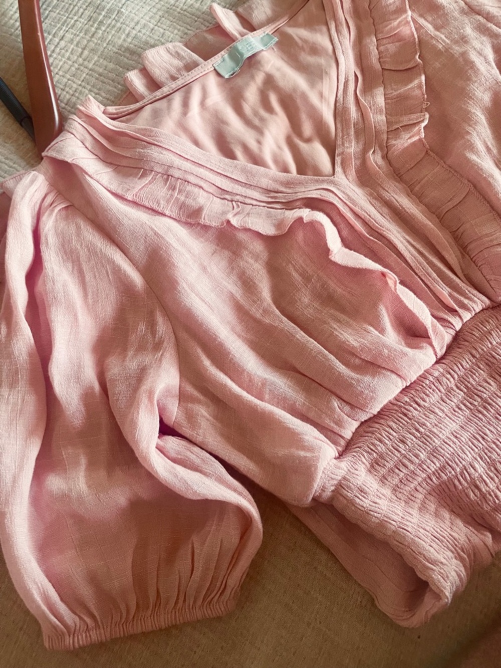 Women's Blush Pink V-Neck‎ Ruffled Tiered Dress EUC - Picture 8 of 8